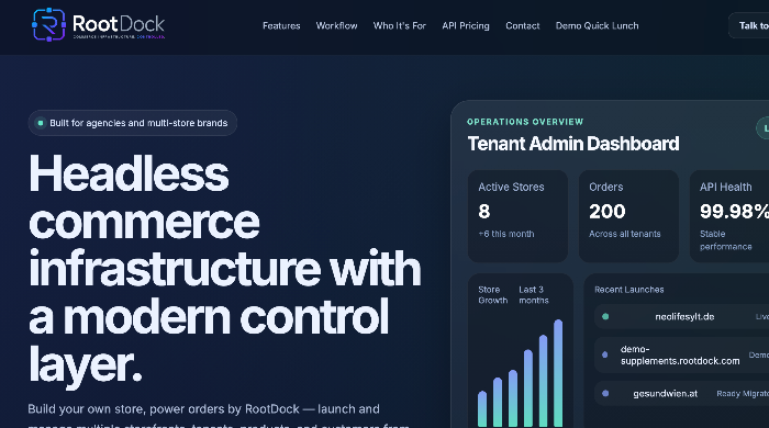 Pavargote valdyti kelias el. parduotuves atskirai?
Ar naudojate Shopify, WooCommerce ar kitas platformas, kurios augant verslui pradeda riboti jūsų galimybes?

❌ Lėtas veikimas
❌ Nuolat stringantys pluginai
❌ Brangūs mėnesiniai mokesčiai
❌ Ribotos integracijos
❌ Priklausomybė nuo trečiųjų šalių
❌ Silpnas supportas kritiniais momentais

Net didelės platformos patiria sutrikimus per svarbiausias pardavimų dienas.

Aš kuriu modernias, stabilias ir pilnai pritaikytas el. prekybos sistemas verslams, kurie nori augti be techninių ribų.

✅ Viena admin panelė kelioms parduotuvėms
✅ Viena sistema kelioms el. parduotuvėms
✅ Greitas veikimas ir stabilumas net prie didelių srautų
✅ Individualios integracijos pagal jūsų verslo procesus
✅ API-first sprendimai ir automatizacijos
✅ Pilna kontrolė be bereikalingų mėnesinių pluginų
✅ Sistema pritaikyta ilgalaikei plėtrai

Nuo idėjos iki pilnai veikiančio e-commerce verslo — pasirūpinu visa technine puse, kad jūs galėtumėte koncentruotis į pardavimus ir verslo augimą.

Jeigu jūsų verslas jau išaugo „template“ sprendimus — laikas platformai, kuri auga kartu su jumis.

www.RootDock.com