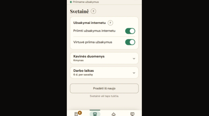 Sukursiu svetainę kavinei ar restoranui su meniu, užsakymais ir rezervacijomis