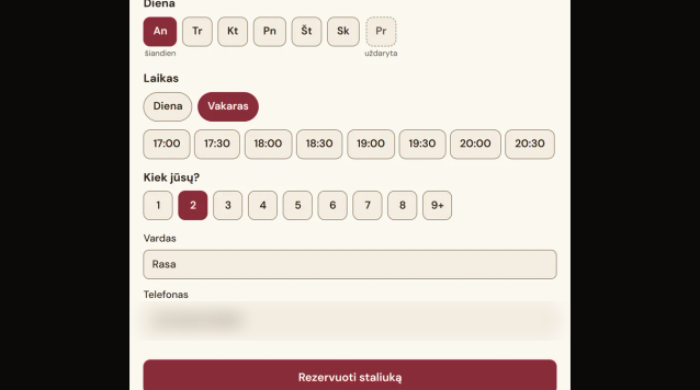 Sukursiu svetainę kavinei ar restoranui su meniu, užsakymais ir rezervacijomis